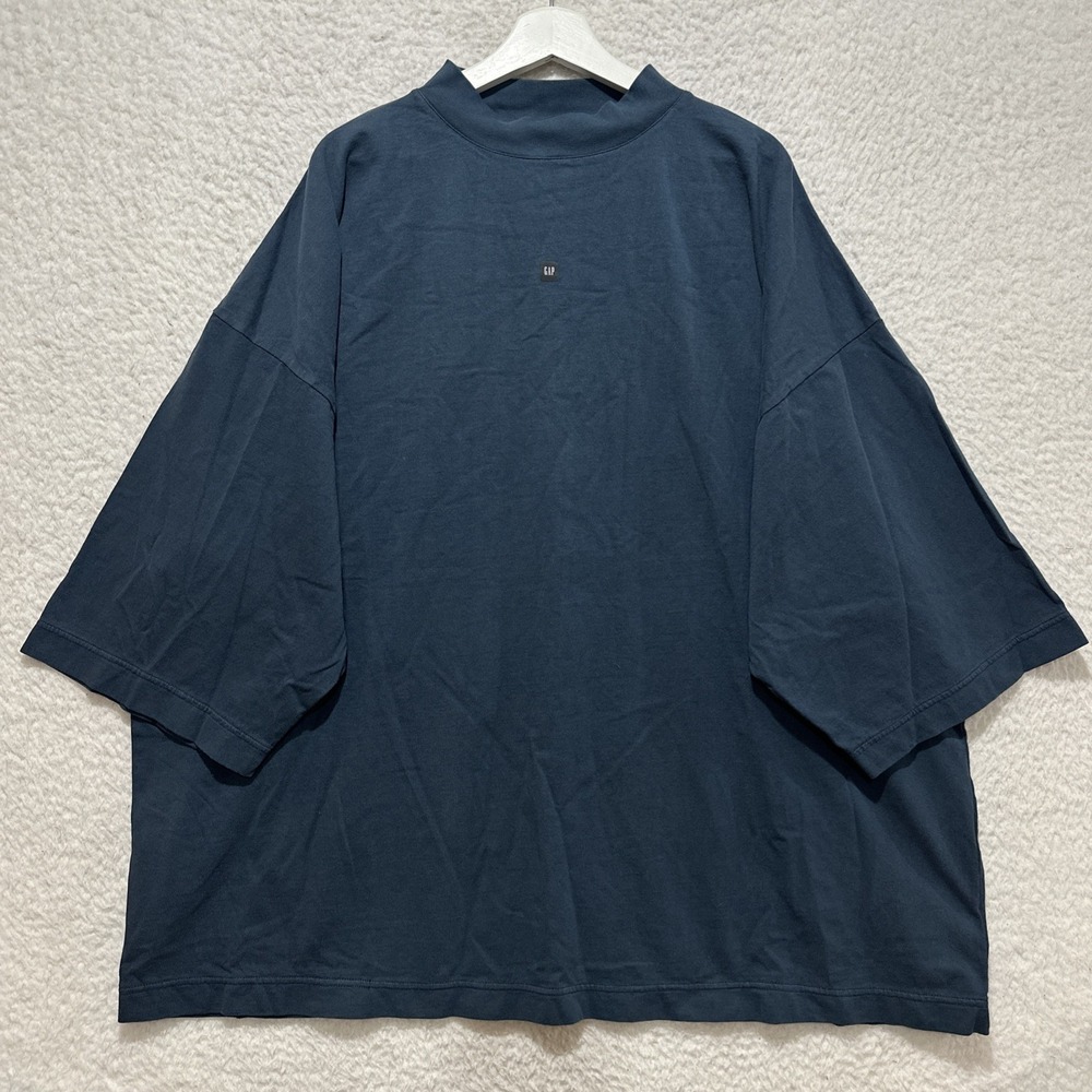 Yeezy Gap Engineered by Balenciaga Logo 3/4 Sleeve Tee Dark Blue NWT